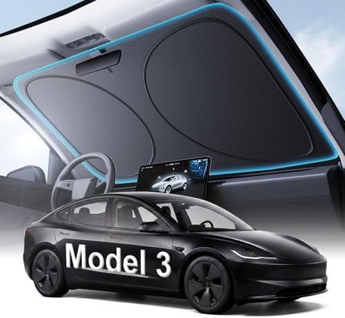 2026 Upgraded Windshield Sun Shade for Tesla Model 3 [Precision Custom Fit, Superior UV & Heat Block] Cooling Tech Fabric, Durable Foldable with Storage Bag, Fits 2017-2026 by Unknown