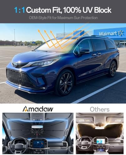 Windshield Sun Shade for Toyota Sienna 2000–2026, Foldable Umbrella Sunshade with 100% UV Block, Multi-Layer Heat Insulation, Reinforced 10-Rib Frame, Keeps Car Cooler, Summer Car Accessory - Image 3
