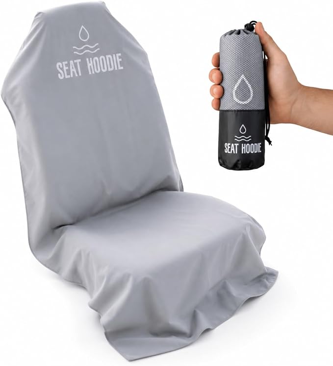 Premium Microfiber Car Seat Towel Cover (Light Grey) | Keep Your Seats Clean & Dry - Machine Washable, Universal Fit Protects Against Sweat, Wet Gear & Sandy Beach Trips by SeatHoodie