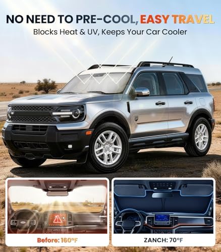 Zanch Custom Windshield Sun Shade for Ford Bronco Sport 2021-2026, 7-Layer UV & 100% Light Blocking, 3D Scanned Fit, Interior Protection, Keeps Cabin Cooler, Easy Storage & Foldable Accessories - Image 2