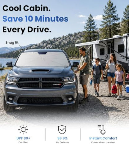 for Dodge Durango 2011-2026 | Zanch Windshield Sun Shade Umbrella [99% UV Protection, Up to 75℉ Cooler] Snug Fit, Scratch-Free, Built to Last, Foldable Front Sunshade Umbrella for SUV - Image 2