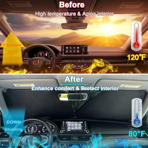 PIMCAR Windshield Sun Shade for 2023-2026 Honda Accord, 310T Reflective Polyester Front Window Sun Visor Blocks UV Rays Foldable Sunshade Honda Accord Accessories - Image 2