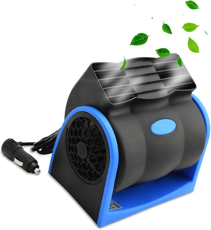 KAGOR 12V Car Dash Fan, No Leaf Quiet Cooling, Powerful RV Ventilation, Squirrel Cage, 2 Speed Electric Air Conditioner with Cigarette Lighter Plug for Auto SUV Vehicle Van by KAGOR