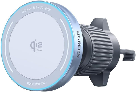 UGREEN MagFlow 25W Qi2.2 MagSafe Compatible Wireless Car Charger Mount | Air Vent Clip and Fast Power, 360°Adjustable Car Phone Holder for iPhone 17-12 Series and More, Includes USB-C Cable by Unknown