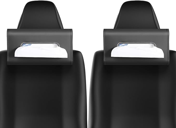 WHHMK Large Car Tissue Holder Refill Easily Clamshell Opening, Black 2PC | Tissue Box Cover Keep Car Tidy, Premium PU Leather Backseat Napkin Rectangle Organizer in Auto, Fits 100-150 Count Tissues by WHHMK