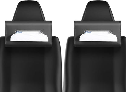 WHHMK Large Car Tissue Holder Refill Easily Clamshell Opening, Black 2PC | Tissue Box Cover Keep Car Tidy, Premium PU Leather Backseat Napkin Rectangle Organizer in Auto, Fits 100-150 Count Tissues by WHHMK