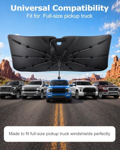[2026 Upgraded] Weektic Truck Windshield Sun Shade for F-150/Silverado/Tundra/RAM 1500/Sierra - 5 Layers Ice Crystal Coating Blocks 99% UV, Cools Interior | 360° Swivel Handle for Easy Use - Image 5