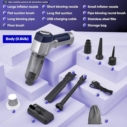 SakerPlus Mini Vacuum Cleaner, 3 in 1 Car Vacuum Cleaner High Power, 15000PA Powerful Suction, Air Duster, 7500mAh, Dual Filter,Adjustable Small Vaccum Portable Cordless for Cars,Desktop - Deep Blue - Image 7