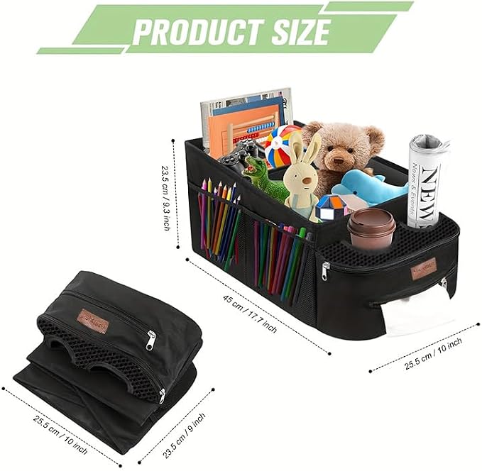 FUNNy elf Collapsible Car Backseat Organizer with 4 Cup Holders | Waterproof Oxford, Anti-slip Base, 6 Mesh Pocket & 1 Zipper Tissue Pocket, Passenger Seat Organizer for SUV, Truck, Sedan - Image 2