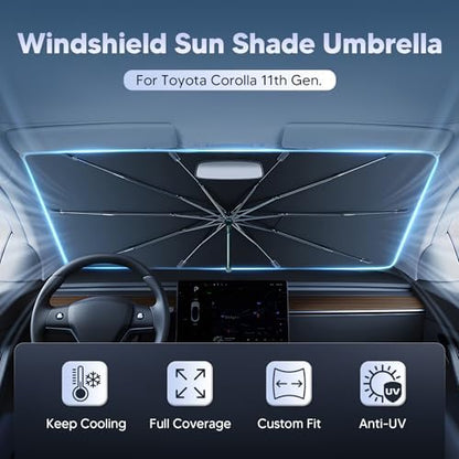 Autorder Windshield Sun Shade Umbrella for 2014-2019 Toyota Corolla Accessories,Upgraded Ice Crystal Material,Easy Setup Umbrella Sunshade for Car Windshield,100% Sun Blocking - Image 2