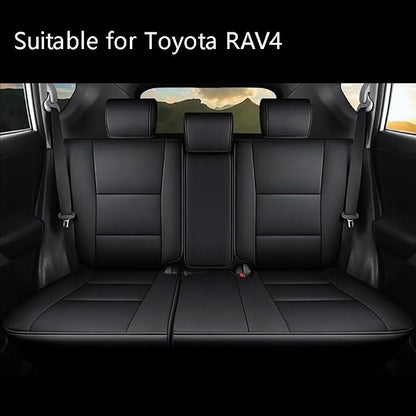 CocheFamilia Custom Fit RAV4 Car Seat Covers for Select Toyota RAV4 LE 2013 2014 2015 2016 2017 2018 (NOT for Hybrid) - Full Set, Leather (Black) - Image 2