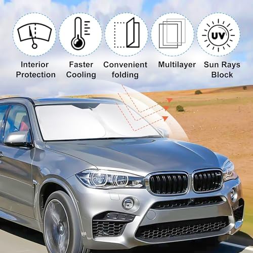 YYCKE Windshield Sun Shade Accessories Compatible with 2014 2015 2016 2017 2018 X5 for BMW Foldable Sunshade Sun Visor Blocks UV - Image 2