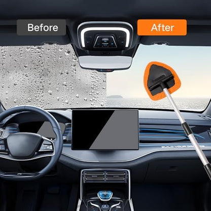 Qydipclin 10pcs Windshield Cleaner Tool, Car Window Cleaning Wash Kit with 4 Reusable Microfiber Pads 1 Spray Bottle and Extendable Handle Auto Glass Wiper Kit, Orange - Image 3
