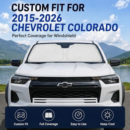 for 2015-2026 Chevy/Chevrolet Colorado Windshield Sun Shade - Foldable Windshield Cover Front Window Shade Custom Fit Colorado Accessories Sun Visor Protector Blocks UV Rays Car Accessories - Image 2