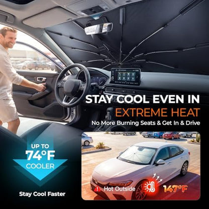 [2026 Upgraded] DooGooCoo Windshield Sun Shade Umbrella for Toyota Camry 2018-2025 2026 [100% Sunlight Blocked, Cooling Ice Crystal] Sunshade for Car Windshield for Camry Sun Shade, Custom Fit Camry - Image 3