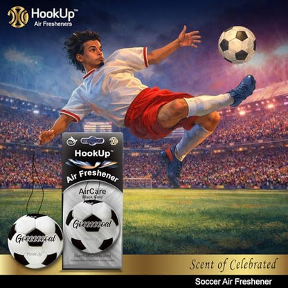 Soccer Car Air Freshener by HookUp - 25 Pack - Black Gold Scent (Extra Strong) | Unique Soccer Gift for Players, Coach, Fans | Hanging Car Accessory with Long Lasting Fresheners Smell - Image 3