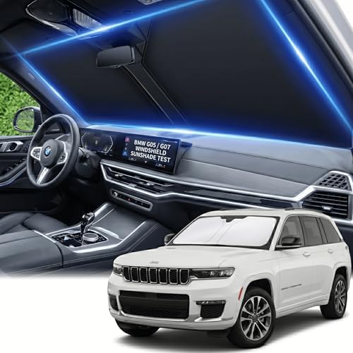 for 2014-2024 2025 2026 Jeep Grand Cherokee Windshield Sun Shade - Front Window Shade Custom Fit Grand Cherokee Accessories Sun Visor Foldable Shade Blocks UV Rays by AuyNeas