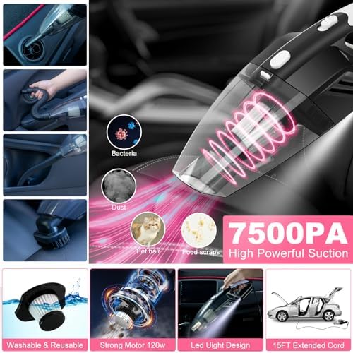 41Pcs Car Cleaning Wash Kit Interior Detailing Cleaner Kit with High Power Handheld Vacuum, Collapsible Bucket, Windshield Tool, Snow Shovel, Tire Brush, Complete Car Care Tools, Pink - Image 2