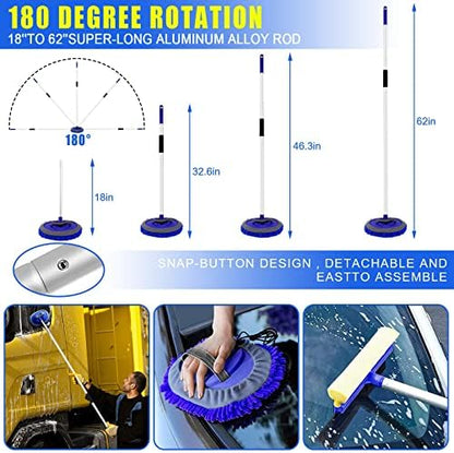 21Pcs Car Wash Kit,62" Car Wash Brush Mop with Long Handle,Car Cleaning Kit,Car Detailing Brush Set,Car Wash Bucket with Filter,Windshield Window Squeegee for Cars RV Truck Boat (Blue) - Image 2