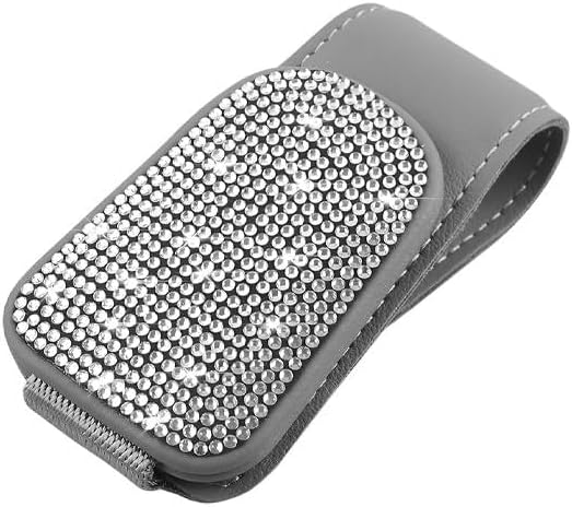 HZEL Bling Sunglass Holder for Car Sun Visor, Magnetic Leather Crystal Rhinestones Vehicle Eyeglasses Visor Clip, Diamond Automotive Glasses Hanger Mount, Universal for SUV RV Truck (Gray/White) by Unknown