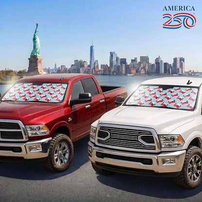 BDK America 250 Windshield Sun Shade for Car Windshield Pop Up Sunshade 3D Stars Patriotic Car Sunshade UV Protection Heat Blocker Foldable Windshield Cover Truck SUV 4th of July Memorial Day - Image 2