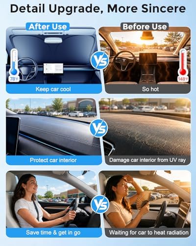 DMJN Front Windshield Sun Shade for Honda CRV (2017-2022), [Nano Ice-Crystal Coatings] UPF50+ Heat & UV Block, Protect Car Interior & Keep Cool, Flodable Steel-Ring Car Cover for Summer - Image 6
