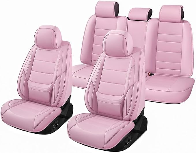 Car Seat Covers Full Set Custom Fit For Toyota Camry 2001-2026, Pink | Lumbar Support, Premium Faux Leather, Breathable, Anti-Slip, Airbag Compatible, Waterproof, Car Seat Protectors, 2 Row-5Seat - Image 8