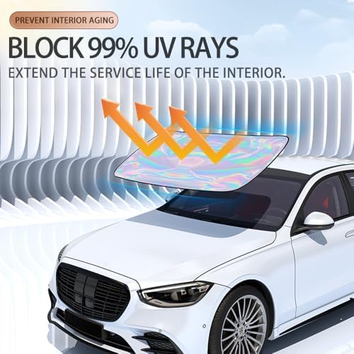 Windshield Sun Shade for Mercedes Benz C Class 2015-2021 - 4 Layers Sunshade Compatible with C Class W205 C250 C300 C400 Foldable Front Window Sunshade Sun Visor Protector Block UV Rays - Image 3
