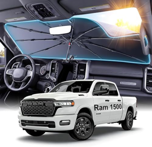 2026 Upgraded Windshield Sun Shade Umbrella for Ram 1500 [Precision Custom Fit, Superior UV & Heat Block] Cooling Tech Fabric, Durable Foldable with Storage Bag, Fits 2011-2025 by Unknown