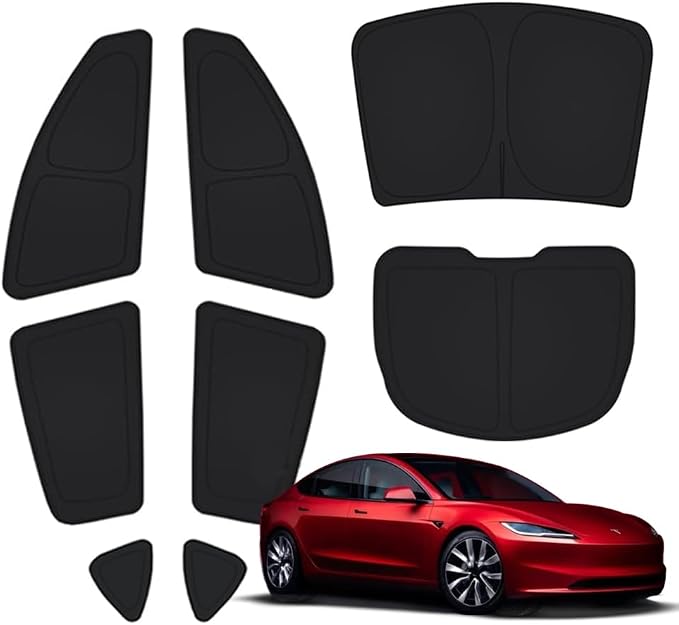 TESBEAUTY 8-piece Camping Privacy Curtain Especially Designed for Tesla Model 3, Upgraded 5-Layer Thickness Camping Shades, Windshield Cover, Sunshades, Camping Screens UV Blocker Foldable 100% Fit by TESBEAUTY