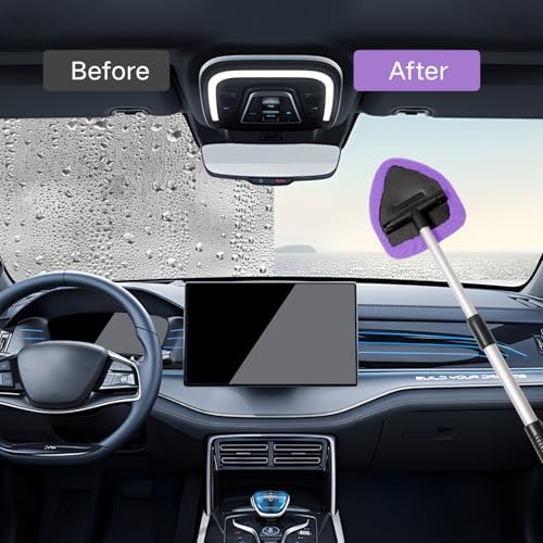 Qydipclin 7pcs Windshield Cleaner Tool Car Window Cleaning Wash Kit with 4 Reusable Microfiber Pads 1 Spray Bottle and Extendable Handle Auto Glass Wiper Kit, Purple - Image 3