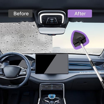Qydipclin 7pcs Windshield Cleaner Tool Car Window Cleaning Wash Kit with 4 Reusable Microfiber Pads 1 Spray Bottle and Extendable Handle Auto Glass Wiper Kit, Purple - Image 3