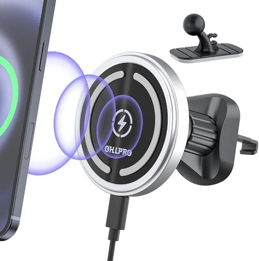 OHLPRO for MagSafe Car Mount Charger iPhone Wireless Car Charger, Stick on Dashboard Magnetic Phone Holder Mount for iPhone 17 Pro Max 16 15 14 Series, 15W Fast Charging, Aluminum Shell by OHLPRO