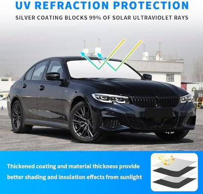 Front Windshield Sun Shade Custom Fit for BMW 3 Series/F30/F31/F80/M3 2014-2020 Sunshade Foldable UV Ray Reflector Sun Visor Protector Accessories Shield Cover Reflective (for BMW 3 Series 2014-2020) - Image 3