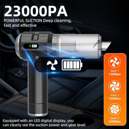 Handheld Vacuum Cleaner Cordless, 23000Pa Powerful Car Mini Vacuum Cleaner, Rechargeable Portable Lightweight dust Catcher for Home Car Carpet Stairs Pet Hair Deep Cleaning（Black-Silvery） - Image 3