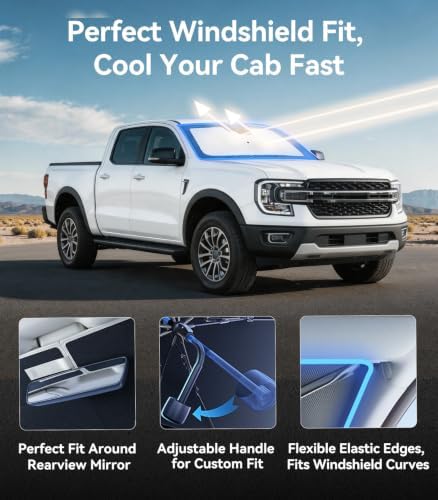 Nmoiss [Vinyl Coating Heat Shield] Windshield Sun Shade Umbrella Custom for Ranger, Protect Car from Sun Rays & Heat Damage Keep Cool and Protect Interior - Image 4