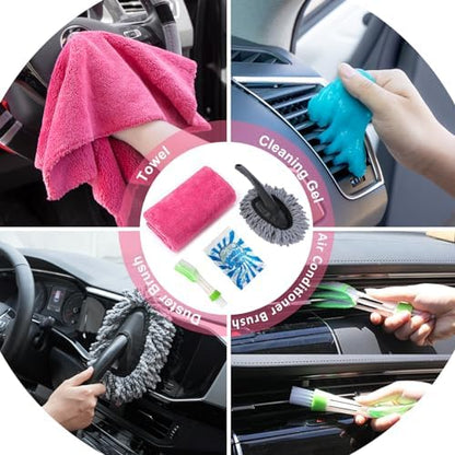 20Pcs Car Cleaning Wash Kit Interior Detailing Cleaner Kit with High Power Handheld Vacuum, Brush Set, Windshield Tool, Duster, Towels, Complete Car Care Tools, Pink - Image 6