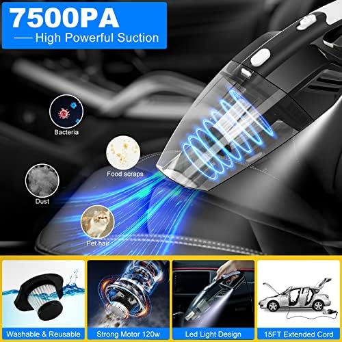 20Pcs Car Cleaning Wash Kit Interior Detailing Cleaner Kit with High Power Handheld Vacuum, Brush Set, Windshield Tool, Duster, Towels, Complete Car Care Tools, Blue - Image 2