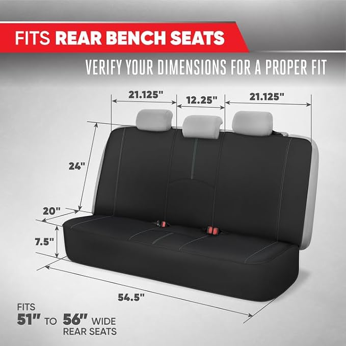 Motor Trend SpillGuard Neoprene Rear Seat Protector - Waterproof Bench Cover for Cars With Gray Stitching, Padding for Kids & Dogs - Image 2