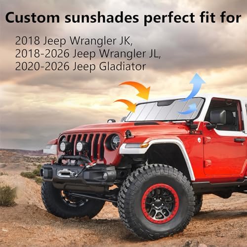 Windshield Sun Shade Compatible with Jeep 2018-2026 Wrangler JL,2020-2026 Gladiator Custom-fit Foldable Sun Visor Window Sunshade with Storage Bag - Image 2