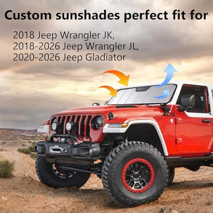 Windshield Sun Shade Compatible with Jeep 2018-2026 Wrangler JL,2020-2026 Gladiator Custom-fit Foldable Sun Visor Window Sunshade with Storage Bag - Image 2