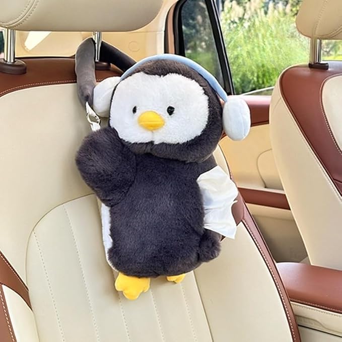 Penguin Car Tissue Holder Plush Cute Hanging Paper Towel Dispenser for Handle or Seat Back Soft Animal Design for Car Home Bathroom by WASTROYAL