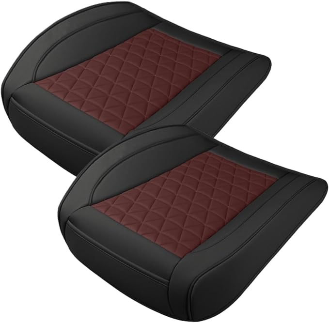 2PCS Luxury Faux Leather Car Seat Cover, Car Seat Cushion, BlackRed | Anti-Slip Waterproof Universal Front Bottom Seat Protector with Storage Pocket for Sedans, SUVs, Trucks, Triangular Pattern by Unknown
