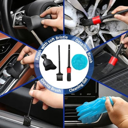 Qydipclin 10pcs Windshield Cleaner Tool, Car Window Cleaning Wash Kit with 4 Reusable Microfiber Pads 1 Spray Bottle and Extendable Handle Auto Glass Wiper Kit, Blue - Image 4