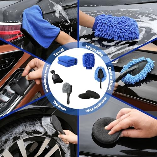Qydipclin 42Pcs Car Detailing Kit, Car Detailing Brush Set, Car Wash Cleaning Kit, Car Detailing Brushes, Professional Car Care Kit for Interior Exterior Wheels, Blue - Image 7