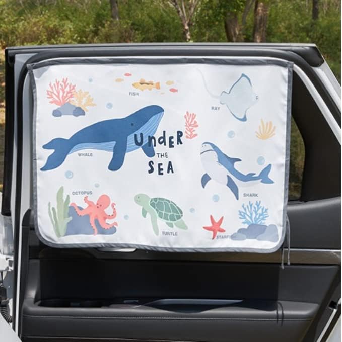 Magnetic Car Sun Shade Curtain for Side Window – Sun Blocker and UV Protector for Baby, Kids, and Pets – Universal Fit with Built-in Magnets for Steel-Framed Door (Sea Friends) - Image 2
