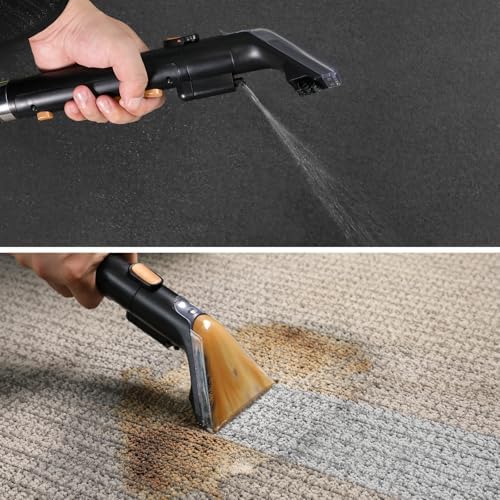 Slevoo 450W Portable Carpet Cleaner Machine with 1 Bottle Cleaning Solutions, Strong Suction Upholstery and Furniture Cleaner for Cleaning Stairs, Car Interiors, for Pet Footprint, Dust, Oil (Orange) - Image 3