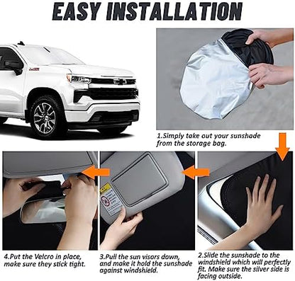 D-Lumina Windshield Sun Shade for 2019-2025 Chevy Silverado 1500 Accessories (Regular cab, Crew cab, Double Cab 2Door 4Door), Front Window Sunshade Sun Visor Protector, Foldable 2 Layers 210T Material - Image 5