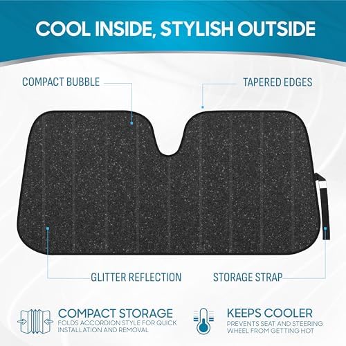 BDK-AS-2511 Front Windshield Shade-Accordion Folding Auto Sunshade for Car Truck SUV-Blocks UV Rays Sun Visor Protector-Keeps Your Vehicle Cool-57 x 27 Inch, Black Glitter - Image 2