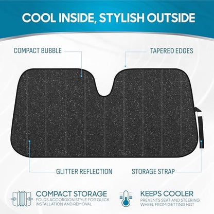 BDK-AS-2511 Front Windshield Shade-Accordion Folding Auto Sunshade for Car Truck SUV-Blocks UV Rays Sun Visor Protector-Keeps Your Vehicle Cool-57 x 27 Inch, Black Glitter - Image 2